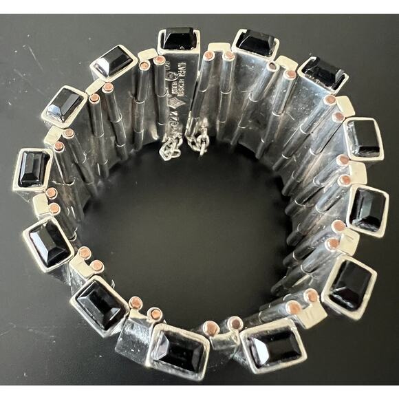 Antonio Pineda Taxco Mexico Sterling Silver Obsidian Matchstick Bracelet 195g - Picture 8 of 10